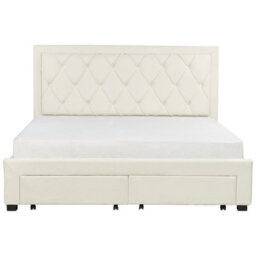 Beliani Bed With Storage Drawers Velvet Lievin 180 X 200 Cm (Eu Super King) Light Beige - thumbnail 7