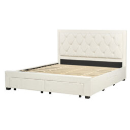Beliani Bed With Storage Drawers Velvet Lievin 180 X 200 Cm (Eu Super King) Light Beige - thumbnail 6
