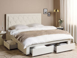 Beliani Bed With Storage Drawers Velvet Lievin 180 X 200 Cm (Eu Super King) Light Beige - thumbnail 2