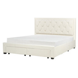 Beliani Bed With Storage Drawers Velvet Lievin 180 X 200 Cm (Eu Super King) Light Beige - thumbnail 4