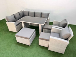 Fimous 11 Seater Wicker Rattan Corner Sofa Sets Outdoor Garden Furniture Sets With Lounge Sofa 3 Footstools Light Grey - thumbnail 1