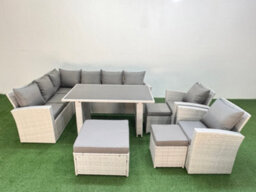 Fimous 11 Seater Wicker Rattan Corner Sofa Sets Outdoor Garden Furniture Sets With Lounge Sofa 3 Footstools Light Grey - thumbnail 2