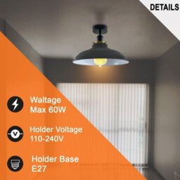 Industrial Flush Mount Ceiling Lamp Metal 32Cm Shade Indoor Light Fitting For Bed Room, Kitchen, Living Room With Bulb - thumbnail 6