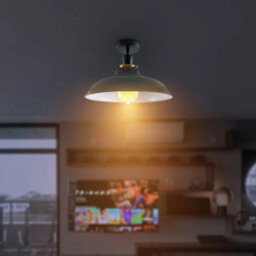 Industrial Flush Mount Ceiling Lamp Metal 32Cm Shade Indoor Light Fitting For Bed Room, Kitchen, Living Room With Bulb - thumbnail 7