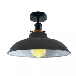 Industrial Flush Mount Ceiling Lamp Metal 32Cm Shade Indoor Light Fitting For Bed Room, Kitchen, Living Room With Bulb - thumbnail 1