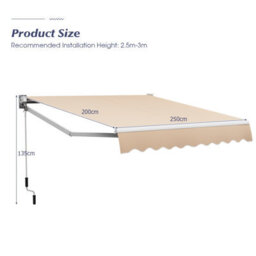 Costway Retractable Awning Aluminum Patio Sun Shade W/ Crank Handle-Beige - thumbnail 3