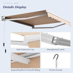 Costway Retractable Awning Aluminum Patio Sun Shade W/ Crank Handle-Beige - thumbnail 7