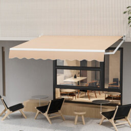 Costway Retractable Awning Aluminum Patio Sun Shade W/ Crank Handle-Beige - thumbnail 1