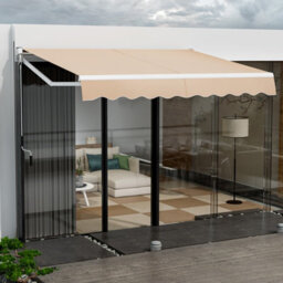 Costway Retractable Awning Aluminum Patio Sun Shade W/ Crank Handle-Beige - thumbnail 4