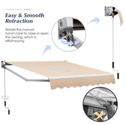 Costway Retractable Awning Aluminum Patio Sun Shade W/ Crank Handle-Beige - thumbnail 5