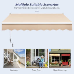 Costway Retractable Awning Aluminum Patio Sun Shade W/ Crank Handle-Beige - thumbnail 8