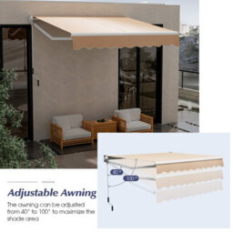 Costway Retractable Awning Aluminum Patio Sun Shade W/ Crank Handle-Beige - thumbnail 9