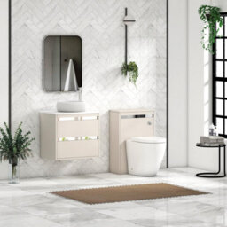 Royal Bathrooms Orion 600mm Warm Taupe Wall Hung Plain White Countertop Vanity Unit 2 Drawer With Milan Basin & Chrome Accent Trim - thumbnail 3