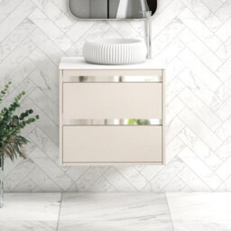Royal Bathrooms Orion 600mm Warm Taupe Wall Hung Plain White Countertop Vanity Unit 2 Drawer With Milan Basin & Chrome Accent Trim - thumbnail 2