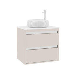 Royal Bathrooms Orion 600mm Warm Taupe Wall Hung Plain White Countertop Vanity Unit 2 Drawer With Milan Basin & Chrome Accent Trim - thumbnail 6