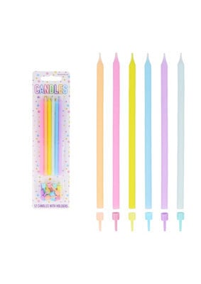 Henbrandt Pack Of 12 Pastel Party Tall Candles With Holders (12.5Cm) - image 1