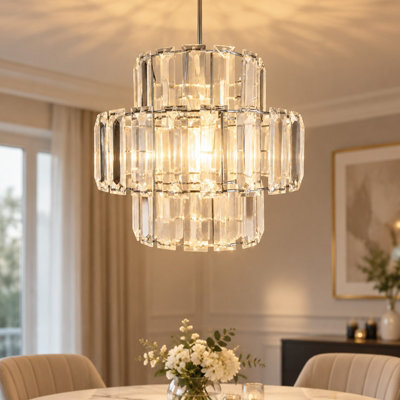 3 Tier Clear Crystal Pendant Lampshade, Modern Chandelier Style Ceiling Light Shade - image 1