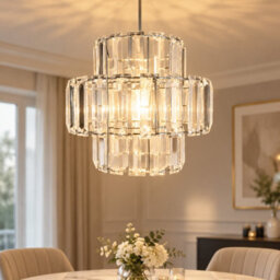 3 Tier Clear Crystal Pendant Lampshade, Modern Chandelier Style Ceiling Light Shade - thumbnail 1