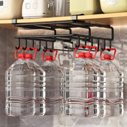 Living And Home Black Under Cabinet Storage Rack Cutting Board Holder With 12 Hooks And 2 Bars, 26Cm (W) X 25Cm (D) X 8.5Cm (H) - thumbnail 2
