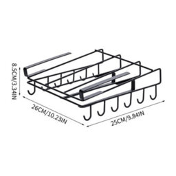 Living And Home Black Under Cabinet Storage Rack Cutting Board Holder With 12 Hooks And 2 Bars, 26Cm (W) X 25Cm (D) X 8.5Cm (H) - thumbnail 7