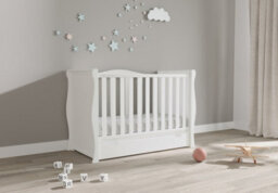 VICULII Willow White Sleigh Mini Cot Bed With Drawer