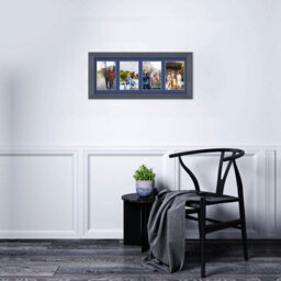 AK Frames 50X20Cm Dark Grey Classic Multi Photo Frame With Blue Mount - Holds 4 Apertures (4X) 6X4 Photos - thumbnail 3