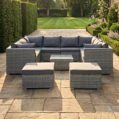 Artemis Home Oliena 10 Seat Modular Rattan Small U-Shape Garden Furniture - Grey - image 1