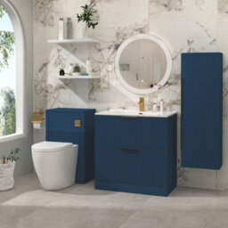 Royal Bathrooms Evora 800mm Midnight Blue Fluted Floor Standing Bathroom Vanity Unit 2 Drawer Cabinet With Ceramic Basin & Brushed Brass Handles - thumbnail 4