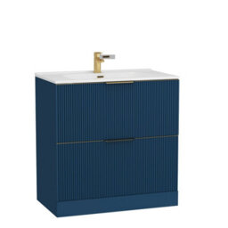 Royal Bathrooms Evora 800mm Midnight Blue Fluted Floor Standing Bathroom Vanity Unit 2 Drawer Cabinet With Ceramic Basin & Brushed Brass Handles - thumbnail 7