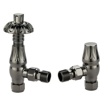 Plum&clay Pair Of Dark Nickel Decorative Metal Head Angled Radiator Valves - image 1