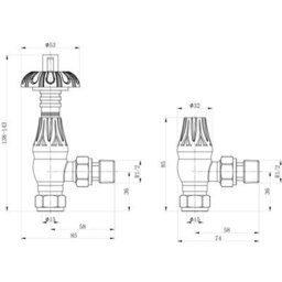 Plum&clay Pair Of Dark Nickel Decorative Metal Head Angled Radiator Valves - thumbnail 2