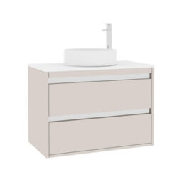 Royal Bathrooms Orion 800mm Warm Taupe Wall Hung Vanity Unit 2 Drawer With Plain White Undrilled Worktop & Chrome Accent Trim - thumbnail 6