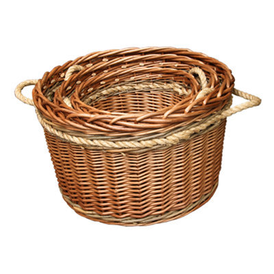Red Hamper L027/home Wicker Set Of 3 Buff Rope Handled Log Baskets