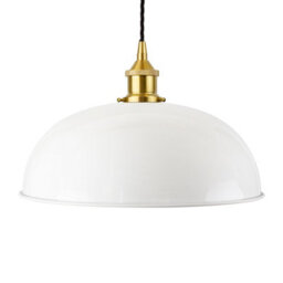 White Worcester Painted Dome Pendant Light With Polished Brass Lamp Holder And Black Twisted Cable - Se Home - thumbnail 1