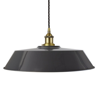 Slate Grey Large Chancery Painted Dome Pendant Light With Matt Antique Brass Lamp Holder And Black Twisted Cable - Se Home - image 1