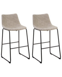 Beliani Astra Set Of 2 Bar Stools - Beige Fabric Upholstery, Black Metal Legs - thumbnail 3