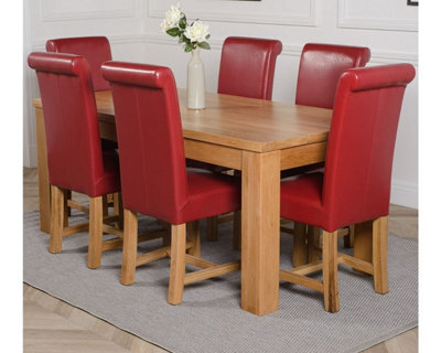 That's Furniture Dakota 182 X 92 Cm Chunky Oak Large Dining Table And 6 Chairs Dining Set With Washington Burgundy Leather Chairs - image 1