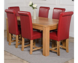 That's Furniture Dakota 182 X 92 Cm Chunky Oak Large Dining Table And 6 Chairs Dining Set With Washington Burgundy Leather Chairs