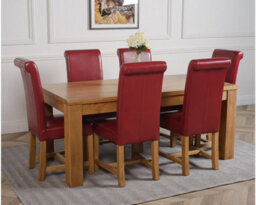 That's Furniture Dakota 182 X 92 Cm Chunky Oak Large Dining Table And 6 Chairs Dining Set With Washington Burgundy Leather Chairs - thumbnail 3