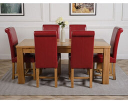 That's Furniture Dakota 182 X 92 Cm Chunky Oak Large Dining Table And 6 Chairs Dining Set With Washington Burgundy Leather Chairs - thumbnail 2