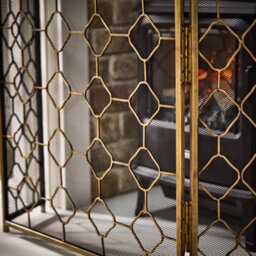 Dibor Traditional Antique Brass Marrakesh Footed Fireplace Guard Fire Screen Guard H63Cm X W106Cm - thumbnail 4
