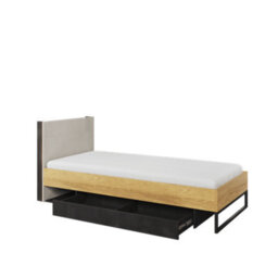 Arte Teen Flex 16 Single Bed In Oak Hickory, Silk Flou & Raw Steel - Eu Single 900mm X 2000mm - Modern Storage Bed With Led Lighting - thumbnail 2