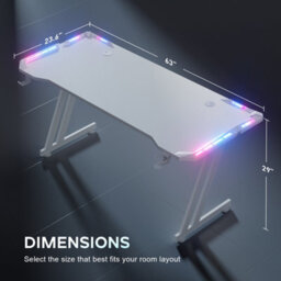 Precision Synergie White Gaming Desk With Rgb Lights, 160X60Cm Gaming Table With Headphone Hook And Cup Holder For Home Office - thumbnail 2