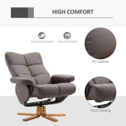 Brown Recliner Chair With Ottoman Footrest Storage Space Pu Leather Wooden - thumbnail 6