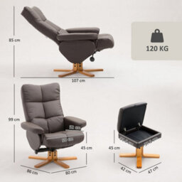 Brown Recliner Chair With Ottoman Footrest Storage Space Pu Leather Wooden - thumbnail 2