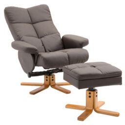 Brown Recliner Chair With Ottoman Footrest Storage Space Pu Leather Wooden - thumbnail 1