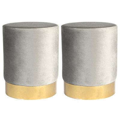 Harbour Housewares 2X Round Velvet Foot Stools - Grey - Modern Dressing Table Pouffe Footstool Vanity Seats Vanity Chair Pouf - image 1
