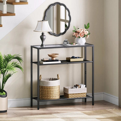 3Tier Black Console Table Tempered Glass Sofa Table Side Table Hallway Table - image 1