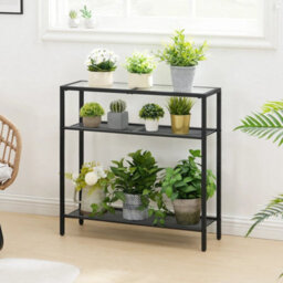 3Tier Black Console Table Tempered Glass Sofa Table Side Table Hallway Table - thumbnail 5