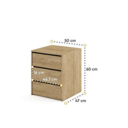 Arte Idea 13 Contemporary Chest Of Drawers Internal Cabinet Bedside For Modern Storage Oak Effect (H)600mm (W)500mm (D)470mm - thumbnail 2